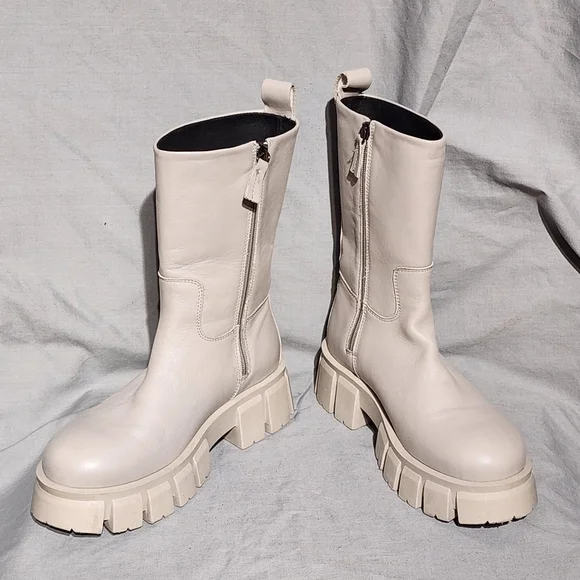 MARC O'POLO Gray Leather Mid-Calf Boots with Chunky Platform Soles, size 38 - Picture 8 of 11